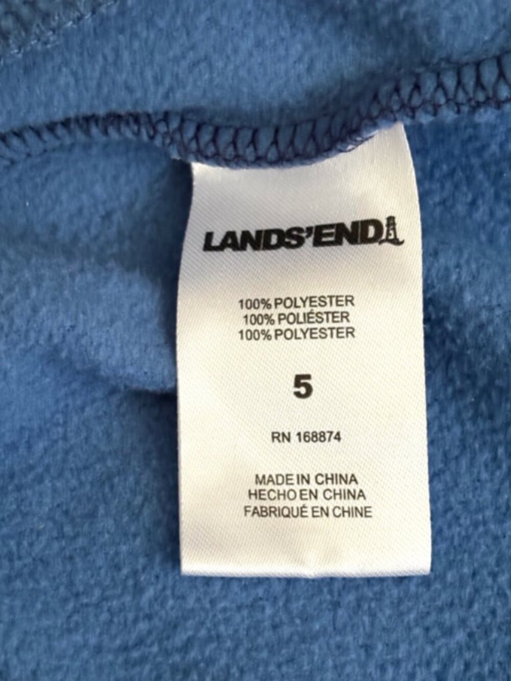 4/$29 Lands End Kids fleece jacket size 5 Navy/Blue Print full zip hoodie - Picture 6 of 9